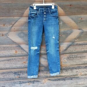 Silver Jeans Womens 24x27 Boyfriend Mid Rise Stretch Button Fly Distressed‎